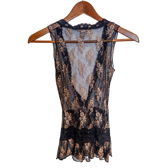 Y2K Black & Gold Sheer Lace Peplum Wrap Tank Top Size Small - Picture 6 of 9